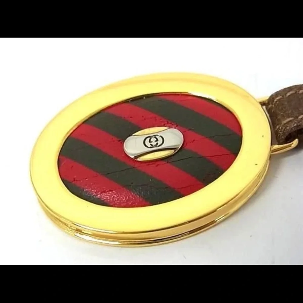 GUCCI Sherry Line Interlocking G Leather Key Ring Bag Charm Gold Brown